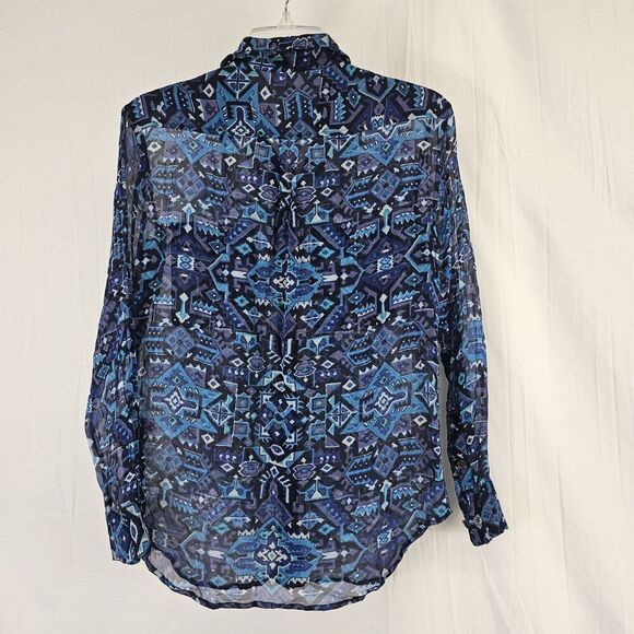 Equipment Femme Slim Signature Silk Blouse Button Up Size XS Geometric Blue - Picture 4 of 5